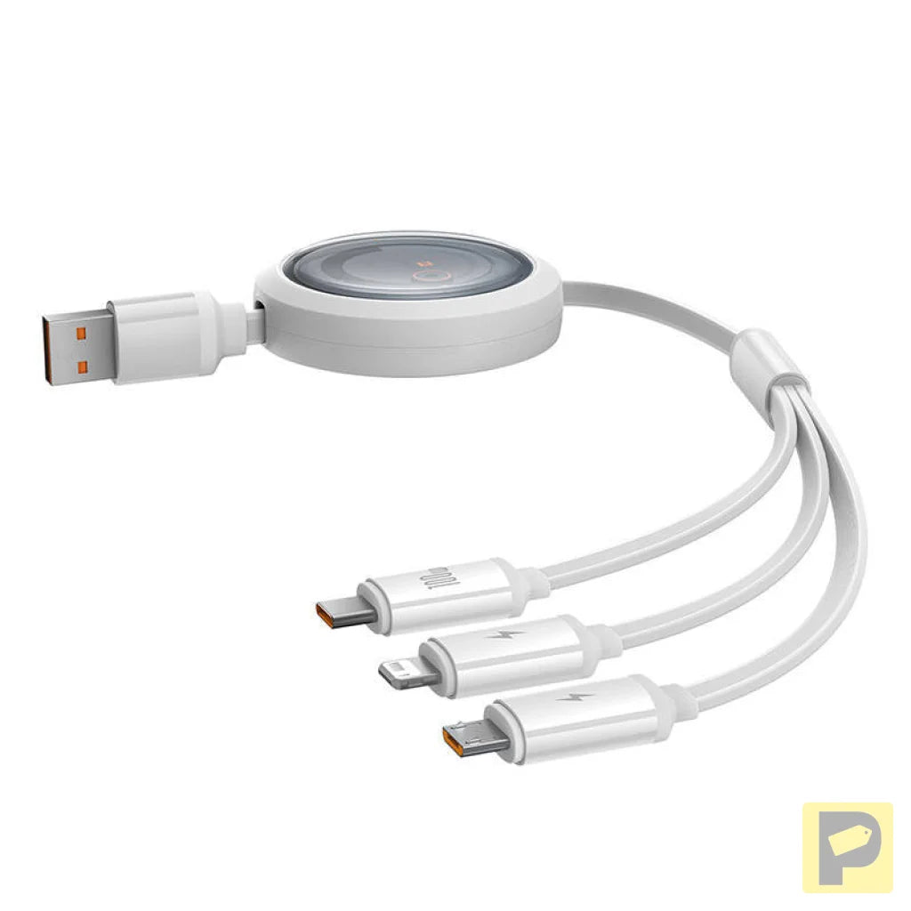 3-in-1 Baseus Free2Draw USB to M+L+C 100W cable, 1.1 m (white)