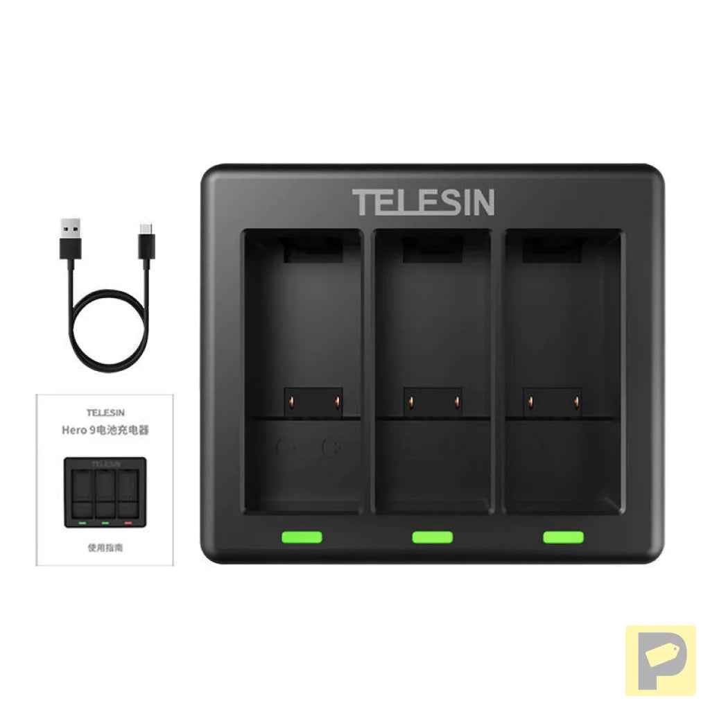 3-slot charger Telesin for GoPro Hero 12 / Hero 11 / Hero 10 / Hero 9