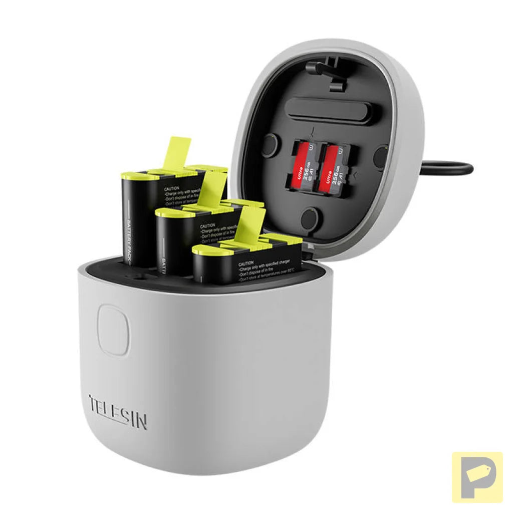 3-slot waterproof charger Telesin Allin box for GoPro Hero 9 / Hero 10 / Hero 11 / Hero 12 + 3 batteries (GP-BTR-906-GY-B)