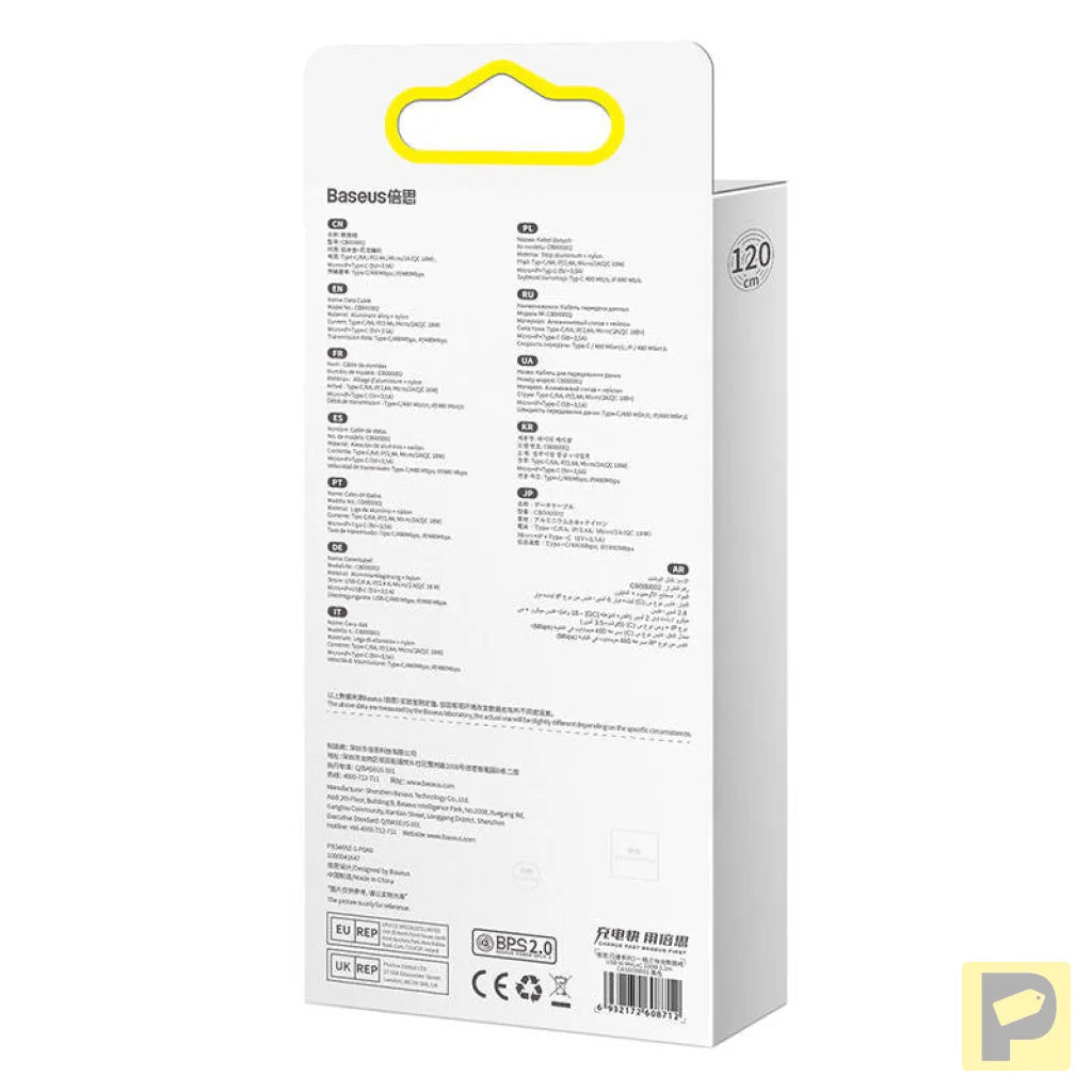 3in1 USB cable Baseus Flash Series, USB-C + micro USB + Lightning, 100W, 1.2m (black)