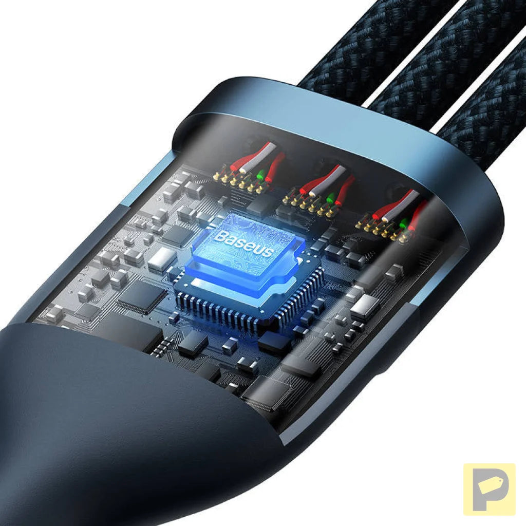 3in1 USB cable Baseus Flash Series, USB-C + micro USB + Lightning, 100W, 1.2m (blue)