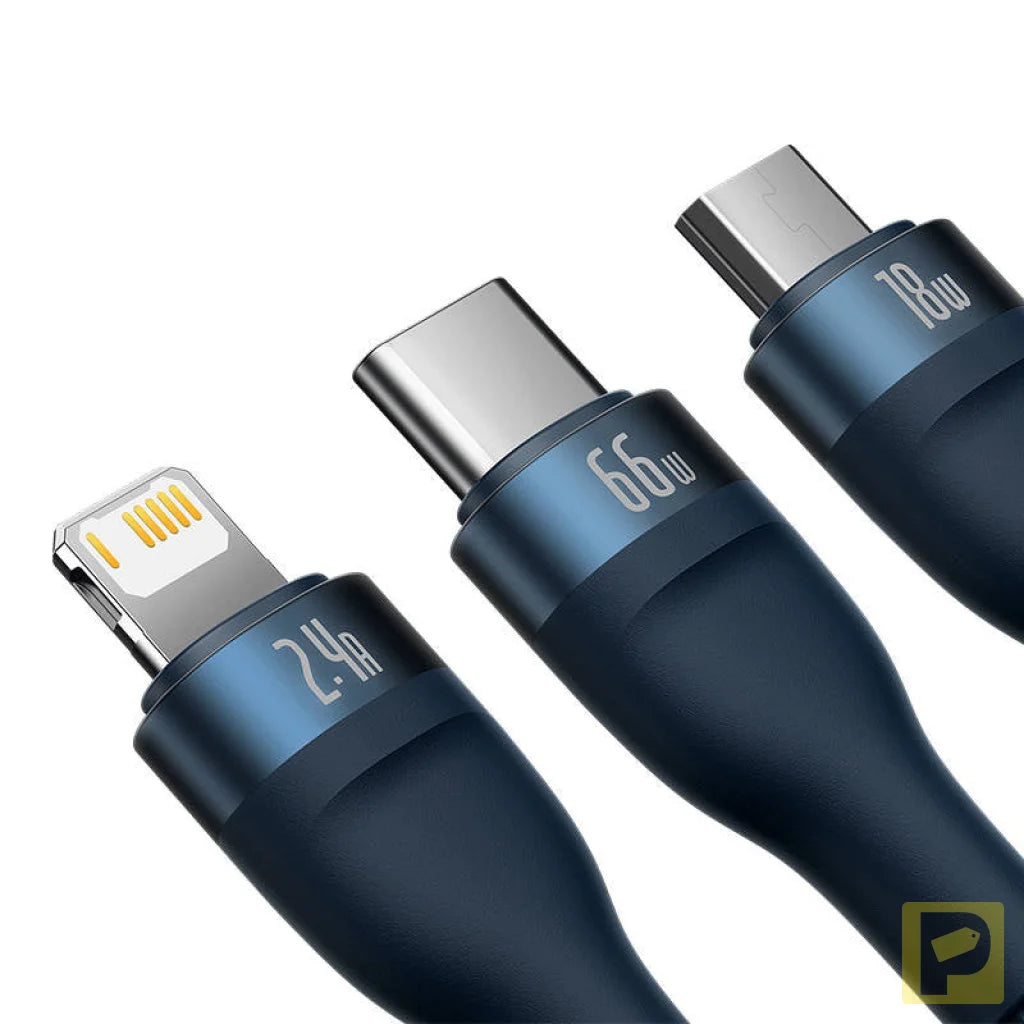 3in1 USB cable Baseus USB 3in1 Baseus Flash Series, USB-C + Micro + Lightning 66W, 1.2m (blue)