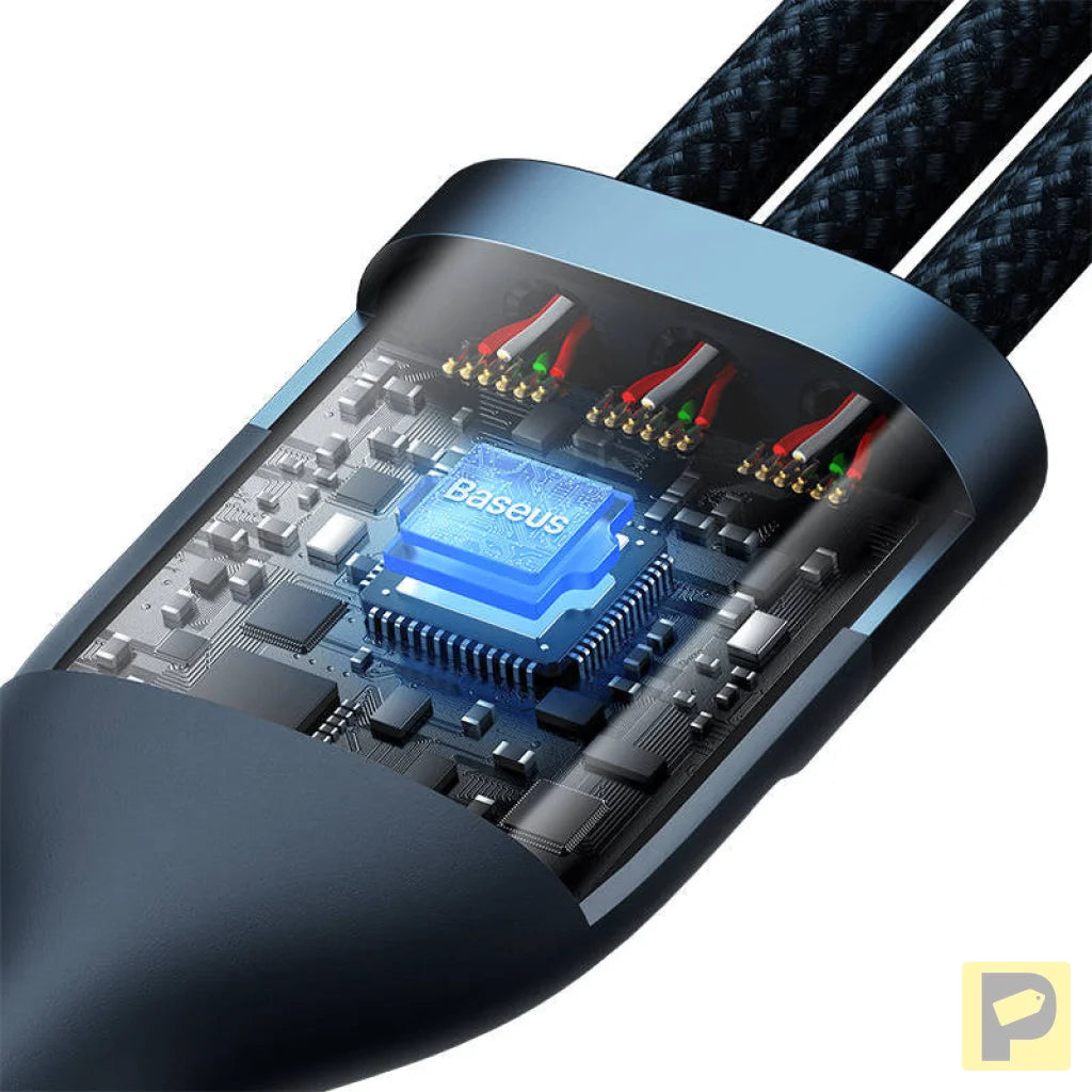 3in1 USB cable Baseus USB 3in1 Baseus Flash Series, USB-C + Micro + Lightning 66W, 1.2m (blue)