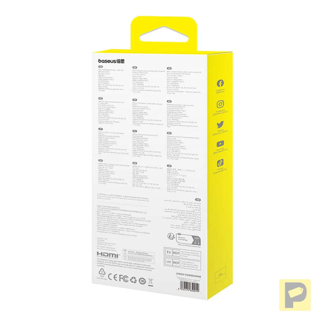 5-Port HUB AIR Baseus UltraJoy Series Type-C - HDMI, USB3.0x2, PD, RJ45 (grey)