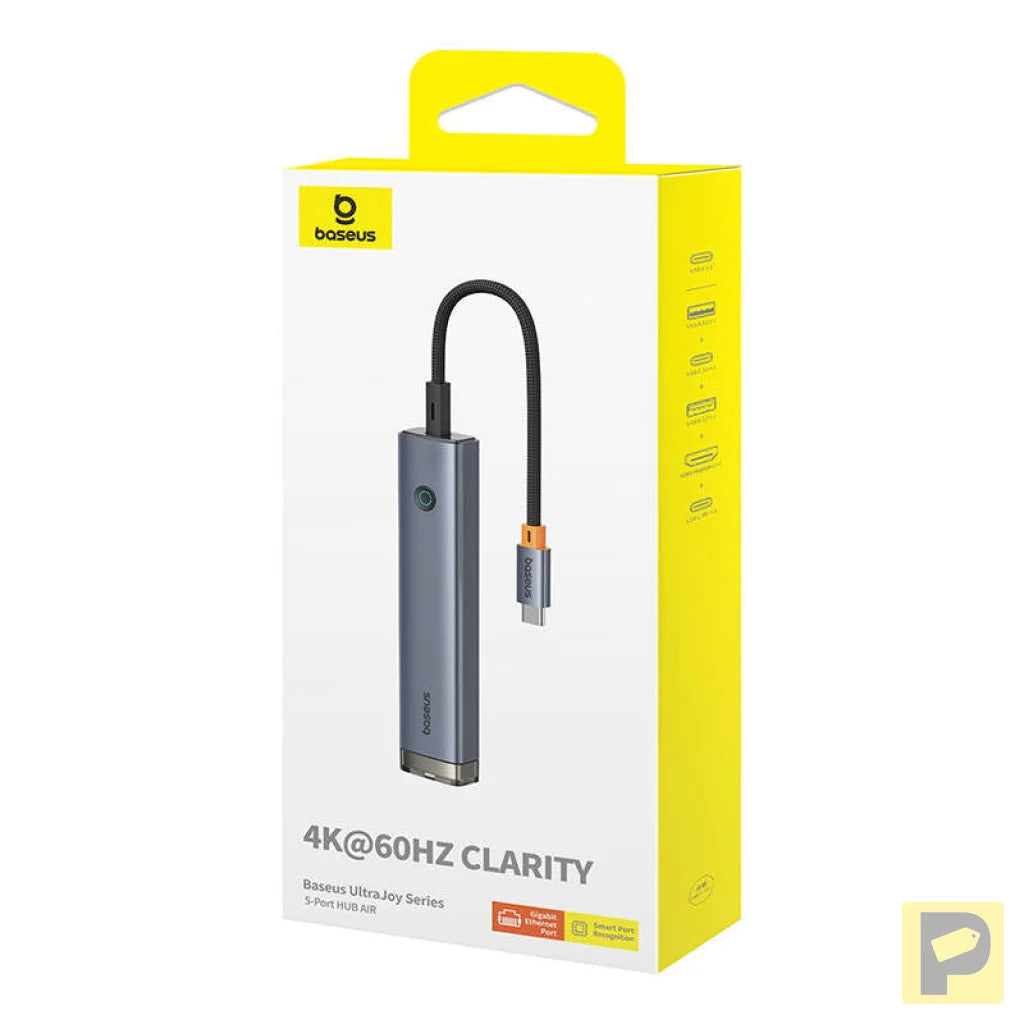 5-Port HUB AIR Baseus UltraJoy Series Type-C - HDMI, USB3.0x2, PD, RJ45 (grey)