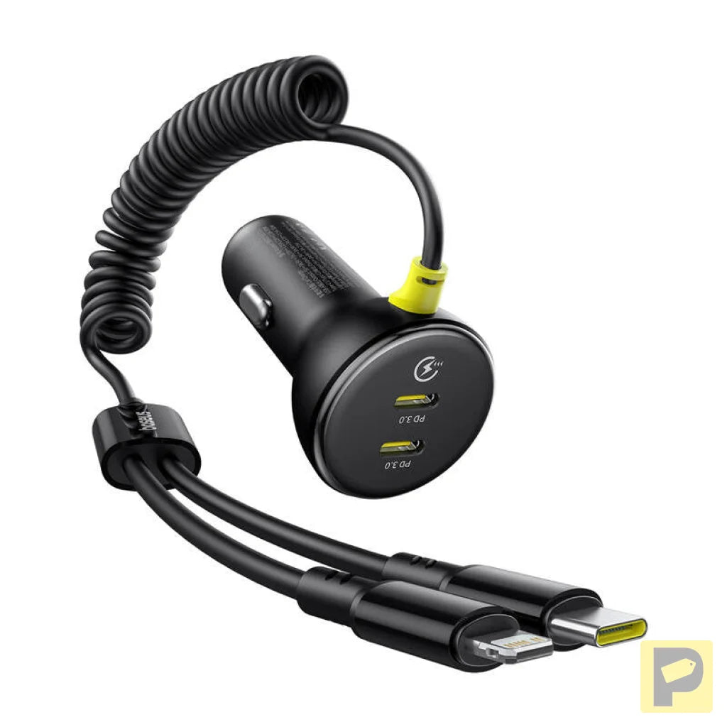 60W Baseus USB-C car charger + Lightning cable (Black)