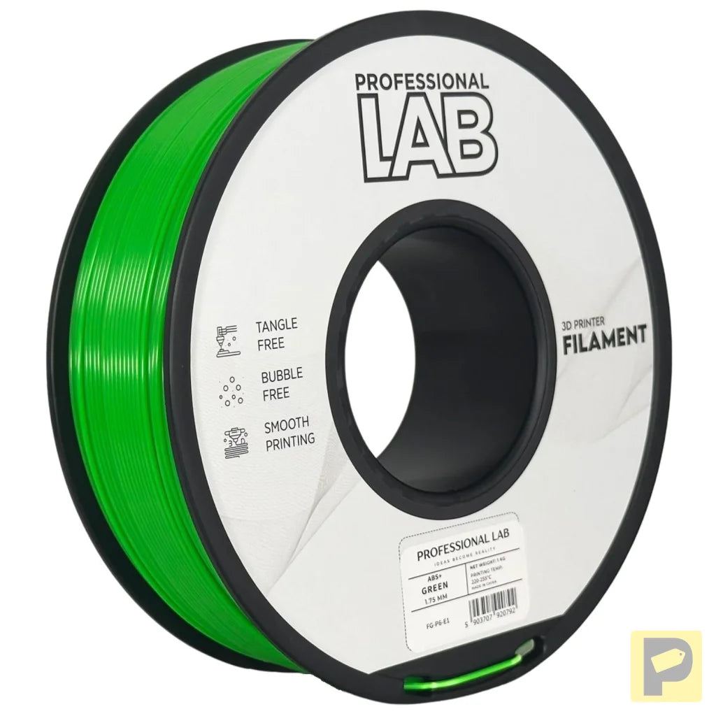 ABS is a strong, impact-resistant filament, ideal for functional parts and mechanical components. It requires a heated bed and enclosure to minimize warping and should be used in a well-ventilated area.