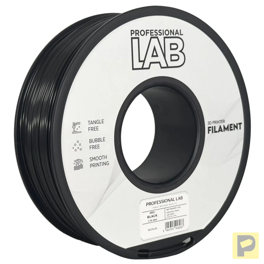 ABS is a strong, impact-resistant filament, ideal for functional parts and mechanical components. It requires a heated bed and enclosure to minimize warping and should be used in a well-ventilated area.