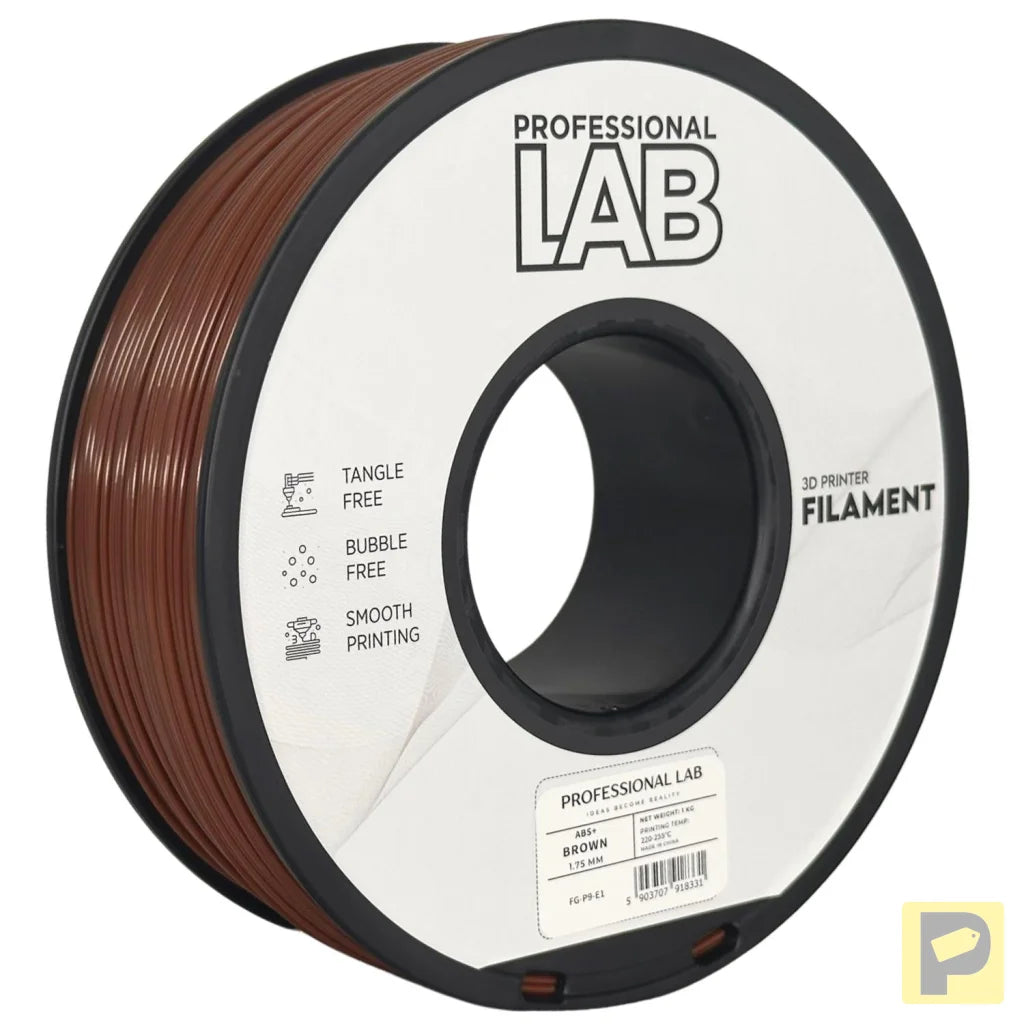 ABS is a strong, impact-resistant filament, ideal for functional parts and mechanical components. It requires a heated bed and enclosure to minimize warping and should be used in a well-ventilated area.