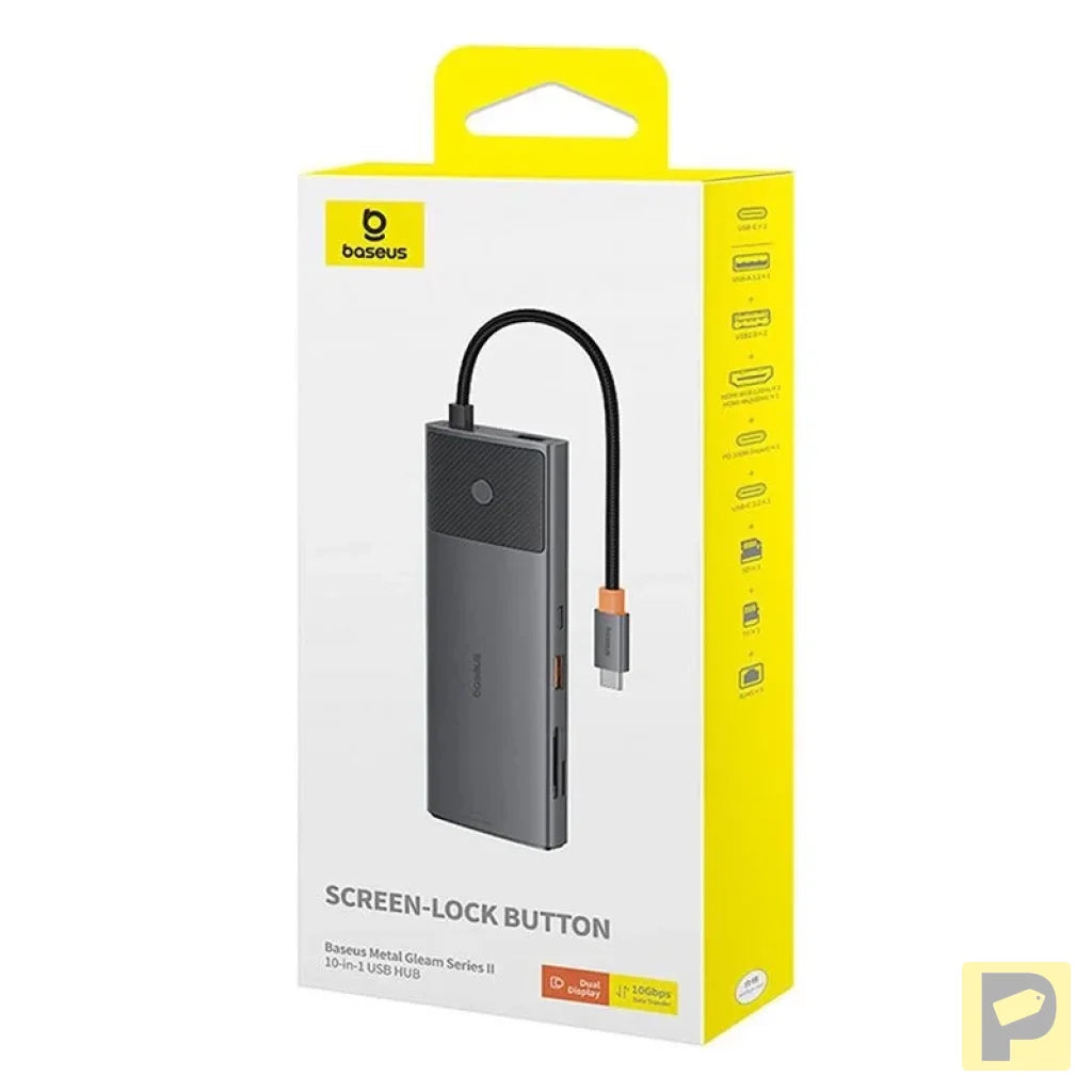 Adapter Hub 10in1 Baseus USB-C - 2xHDMI, 3xUSB-A, USB-C, RJ45, SD/TF, PD (black)