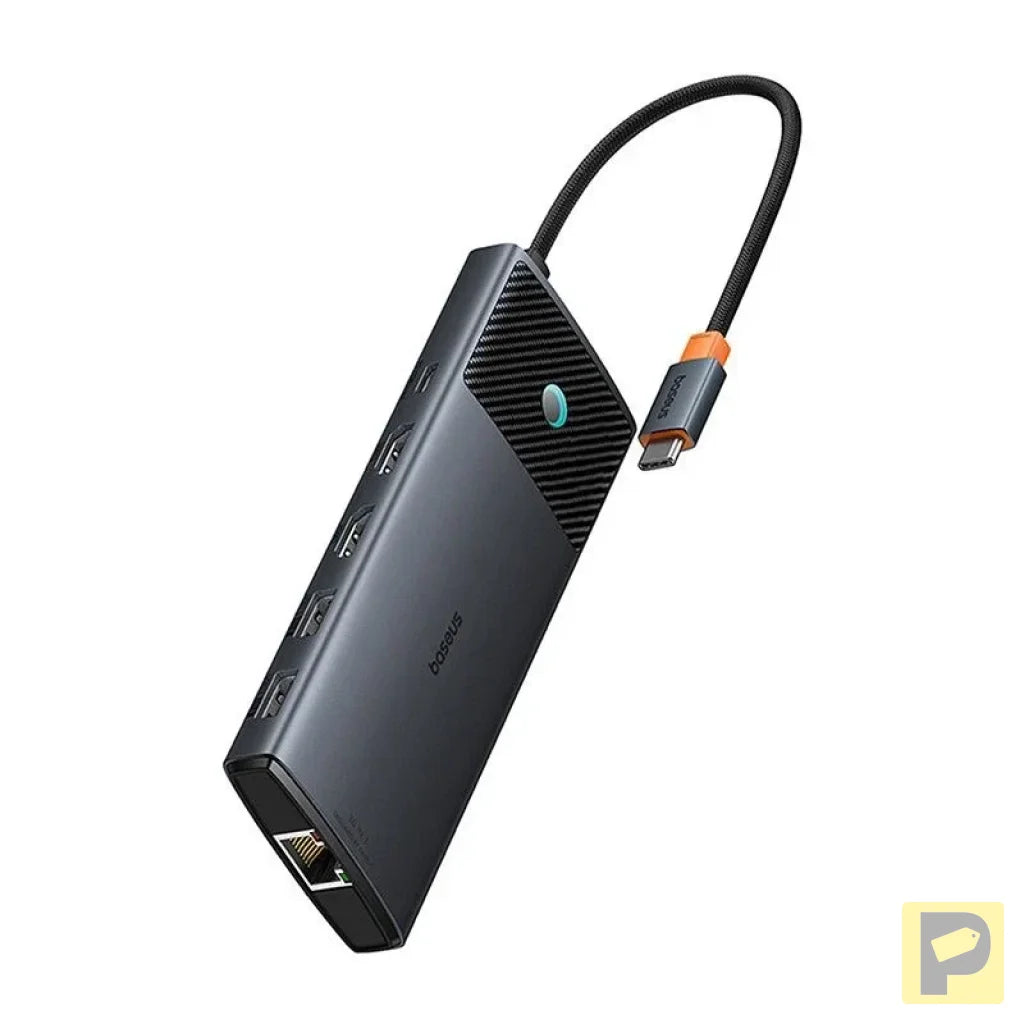 Adapter Hub 10in1 Baseus USB-C - 2xHDMI, 3xUSB-A, USB-C, RJ45, SD/TF, PD (black)