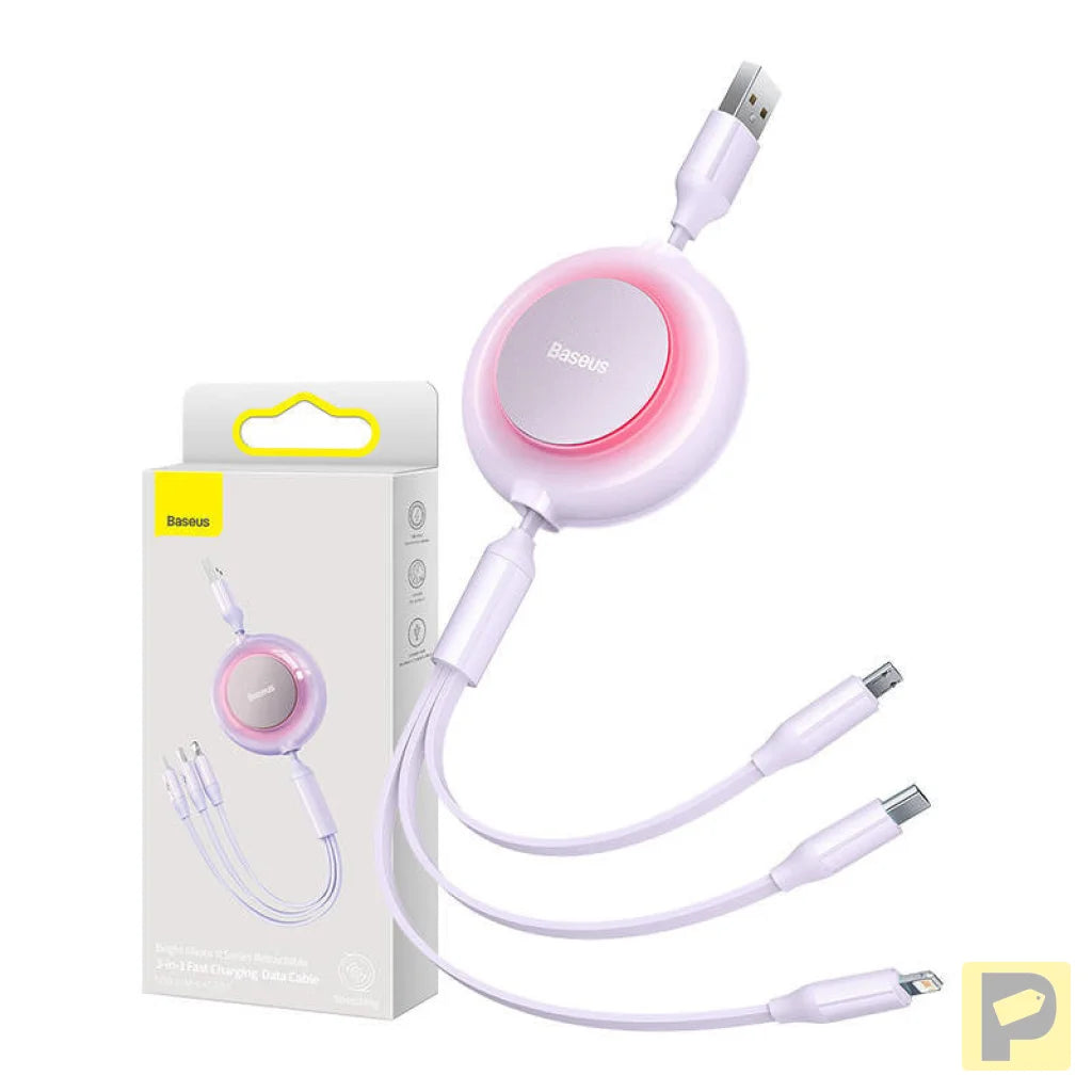 Baseus Bright Mirror 2, 3-in-1 USB 3-in-1 cable for micro USB / USB-C / Lightning 3.5A 1.1m (Purple)