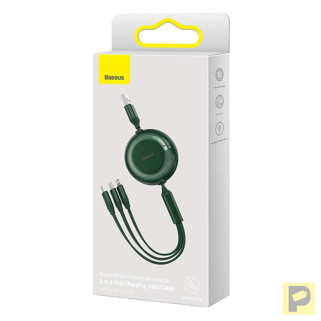 Baseus Bright Mirror 2, USB 3-in-1 cable for micro USB / USB-C / Lightning 3.5A 1.1m (Green)