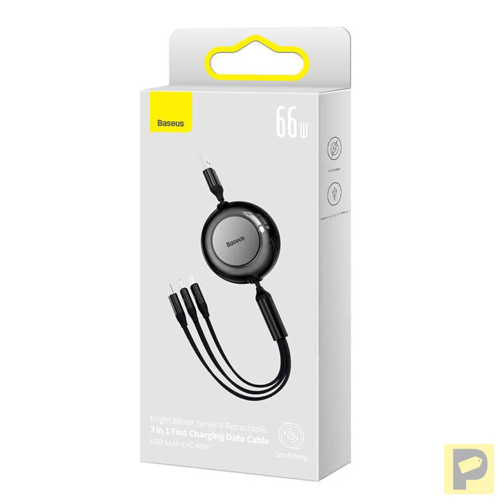 Baseus Bright Mirror 3, USB 3-in-1 cable for micro USB / USB-C / Lightning 66W / 2A 1.1m (Black)