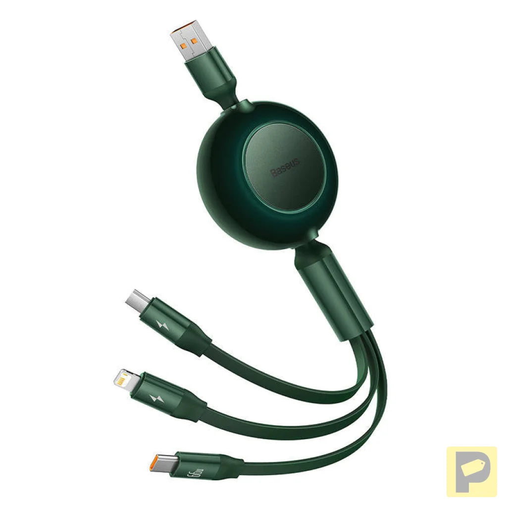 Baseus Bright Mirror 3, USB 3-in-1 cable for micro USB / USB-C / Lightning 66W / 2A 1.1m (Green)