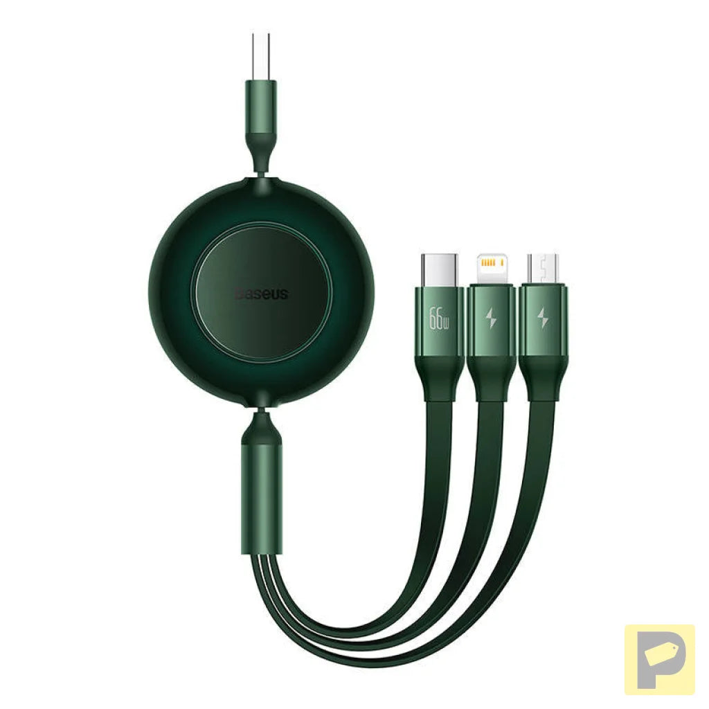 Baseus Bright Mirror 3, USB 3-in-1 cable for micro USB / USB-C / Lightning 66W / 2A 1.1m (Green)