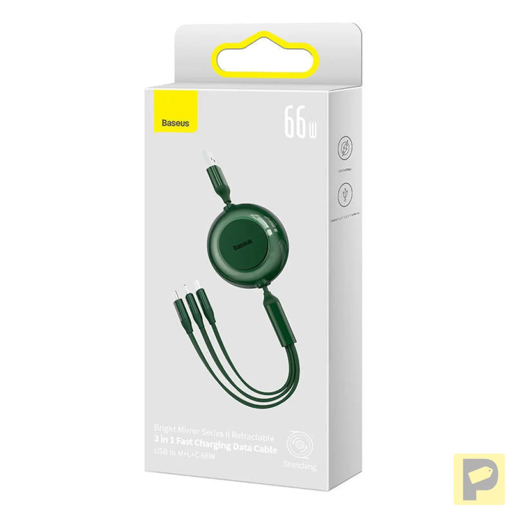 Baseus Bright Mirror 3, USB 3-in-1 cable for micro USB / USB-C / Lightning 66W / 2A 1.1m (Green)