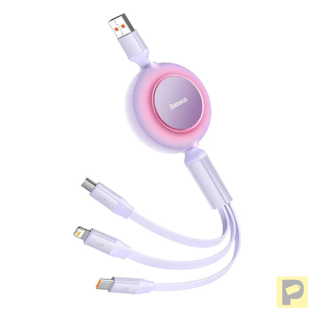 Baseus Bright Mirror 3, USB 3-in-1 cable for micro USB / USB-C / Lightning 66W / 2A 1.1m (Purple)