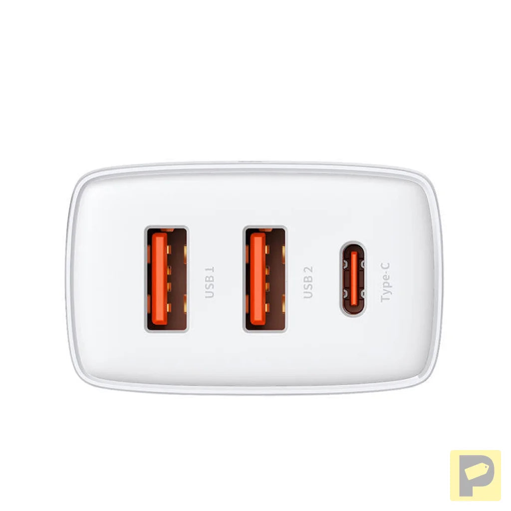 Baseus Compact Quick Charger, 2xUSB, USB-C, PD, 3A, 30W (white)