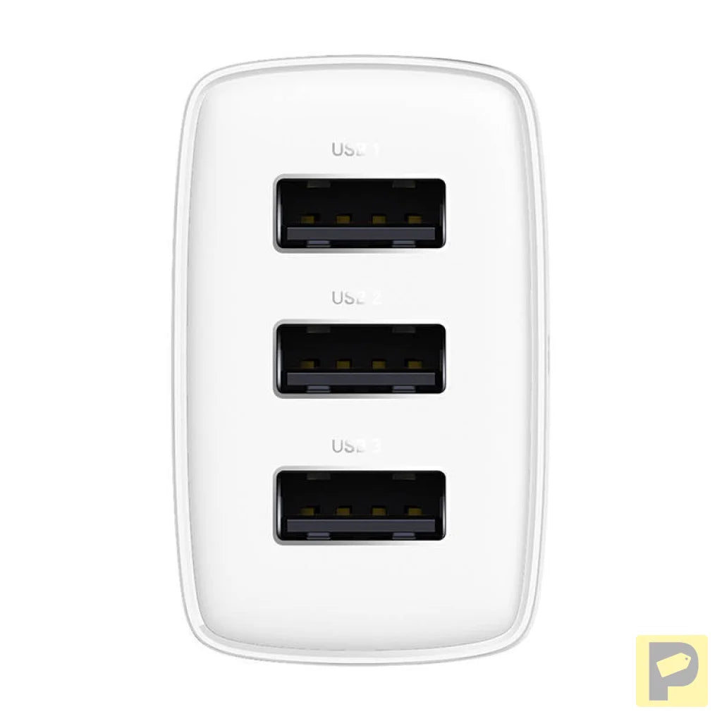 Baseus Compact Quick Charger, 3x USB, 17W (White)