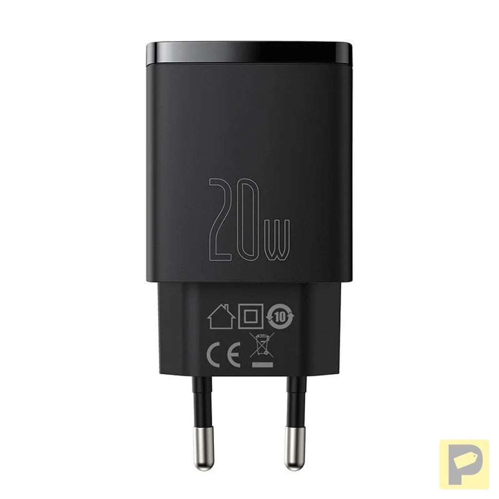 Baseus Compact Quick Charger, USB, USB-C, 20W (black)