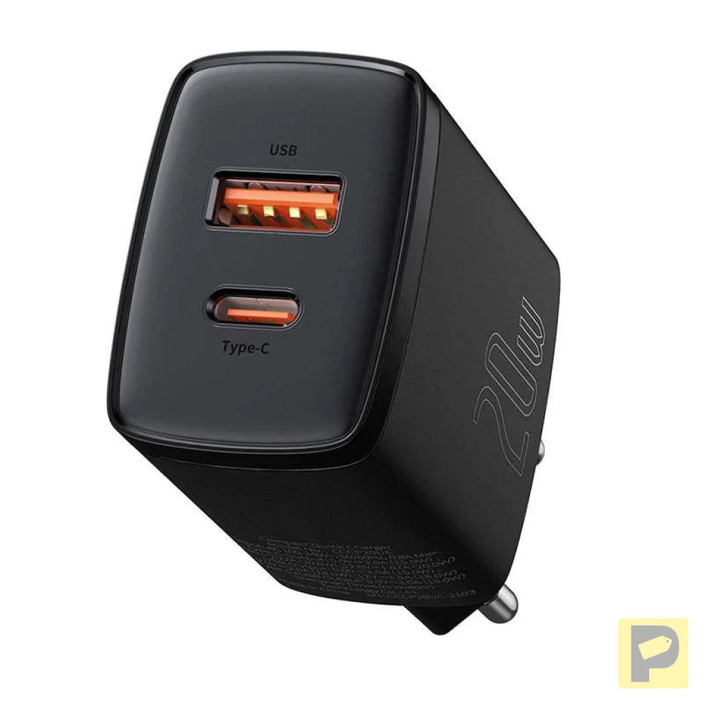 Baseus Compact Quick Charger, USB, USB-C, 20W (black)