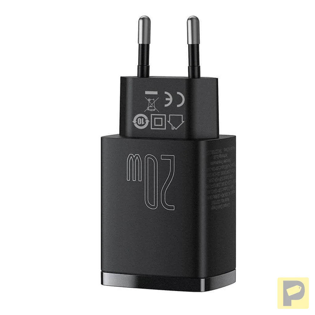 Baseus Compact Quick Charger, USB, USB-C, 20W (black)