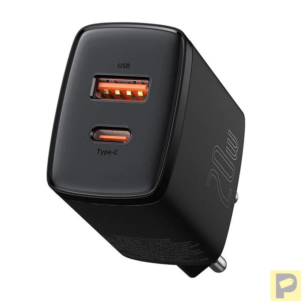 Baseus Compact Quick Charger, USB, USB-C, 20W (black)