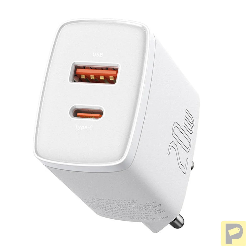 Baseus Compact Quick Charger, USB, USB-C, 20W (white)
