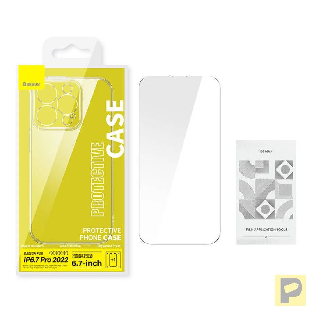 Baseus Crystal Transparent Magnetic Case and Tempered Glass set for iPhone 14 Pro Max