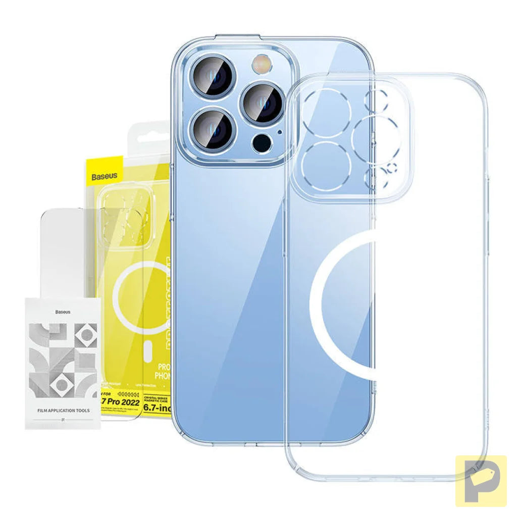 Baseus Crystal Transparent Magnetic Case and Tempered Glass set for iPhone 14 Pro Max