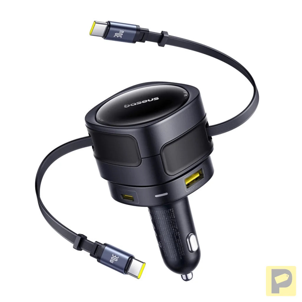 Baseus Enjoyment Max car charger with USB-C+USB-C cables and USB-A+USB-C ports 90W Black