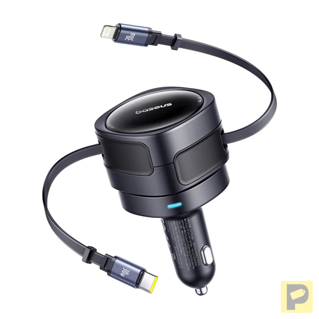 Baseus Enjoyment Max car charger with USB-C+Lightning cables 60W Black