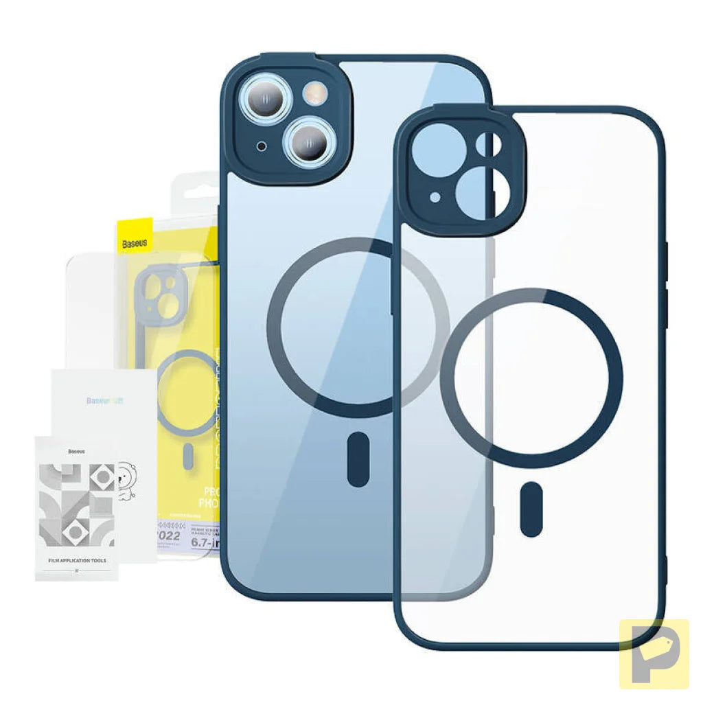 Baseus Frame Transparent Magnetic Case and Tempered Glass set for iPhone 14 Plus (blue)