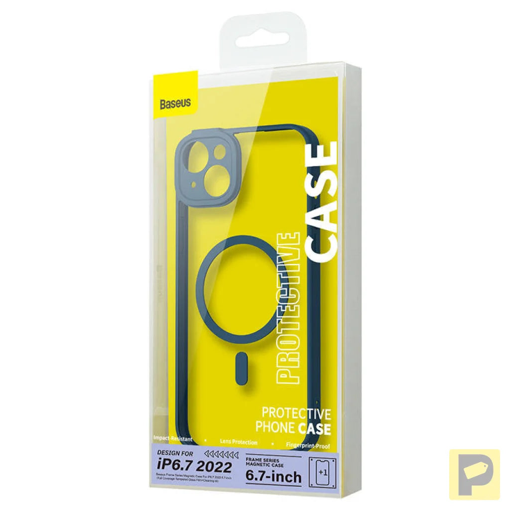 Baseus Frame Transparent Magnetic Case and Tempered Glass set for iPhone 14 Plus (blue)