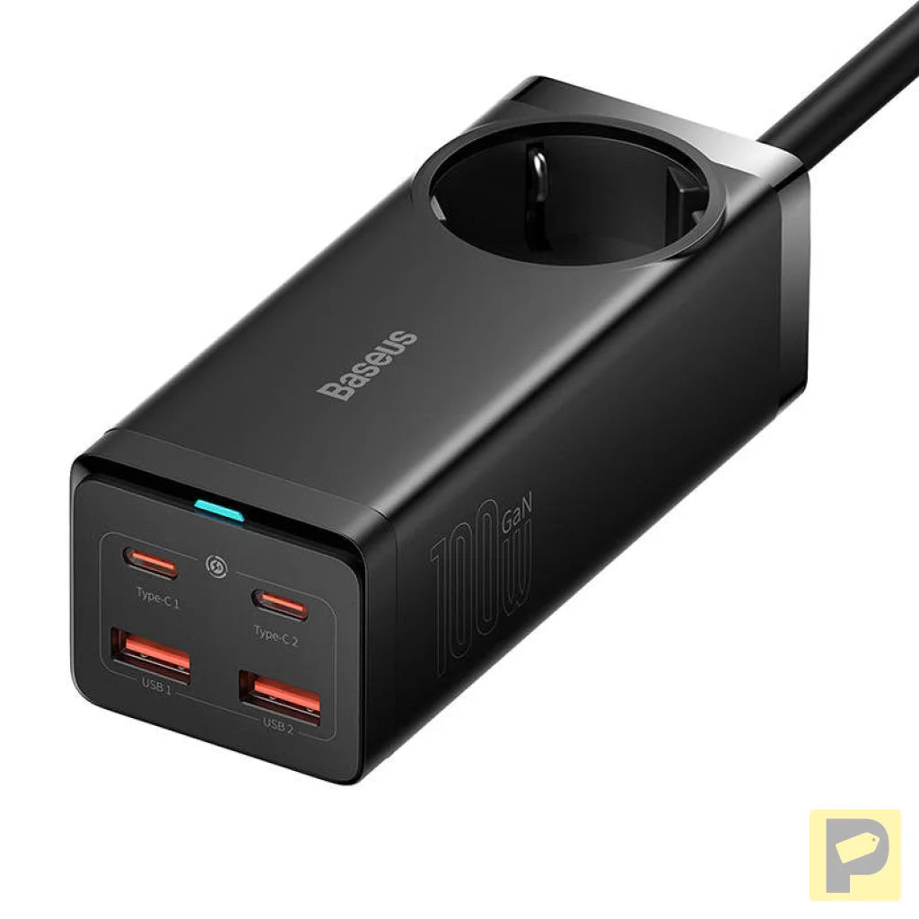 Baseus GaN3 Pro wall charger / powerstrip 2xUSB + 2xUSB-C + AC, 100W (black)