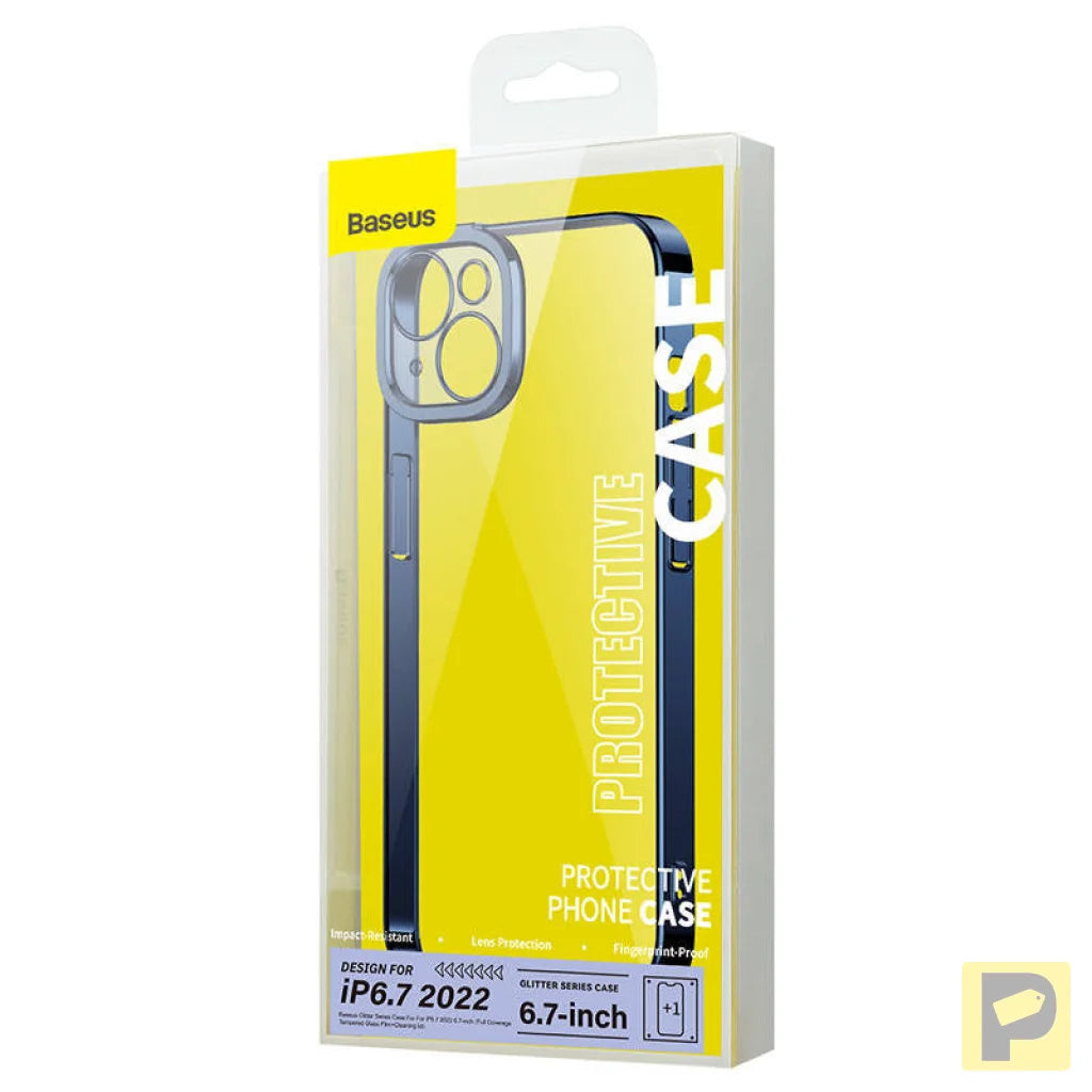 Baseus Glitter Transparent Case and Tempered Glass set for iPhone 14 Plus (blue)