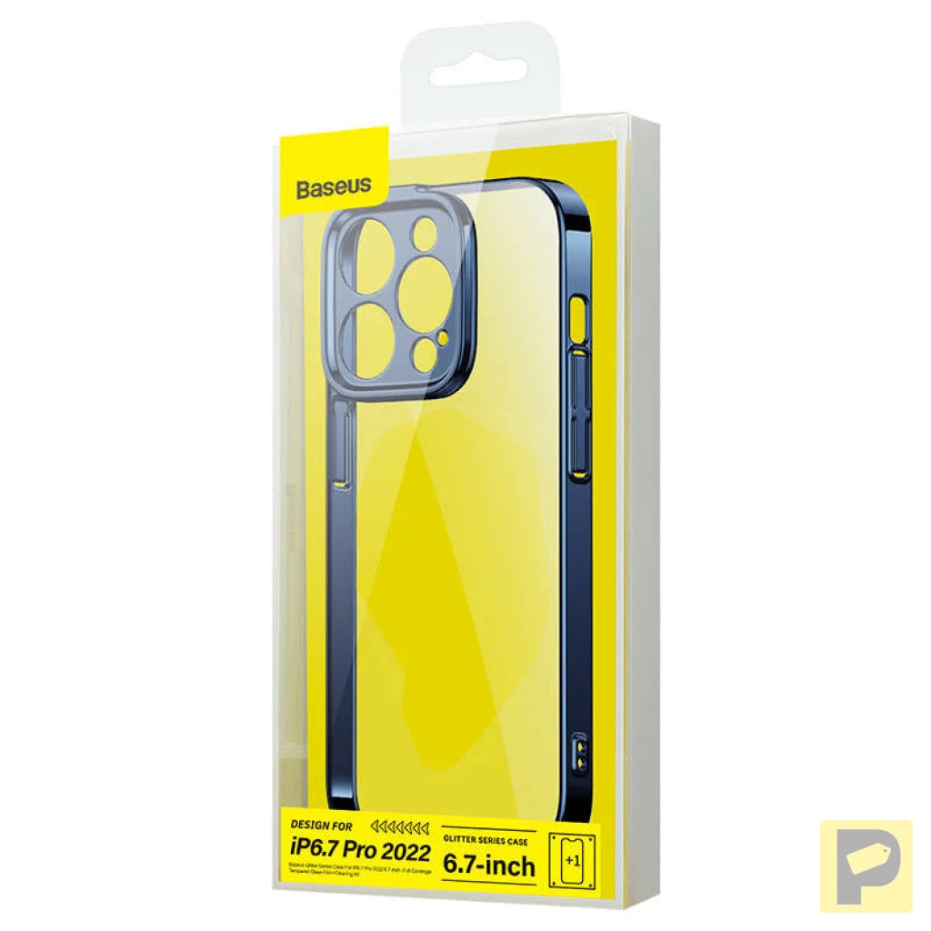 Baseus Glitter Transparent Case and Tempered Glass set for iPhone 14 Pro Max (blue)