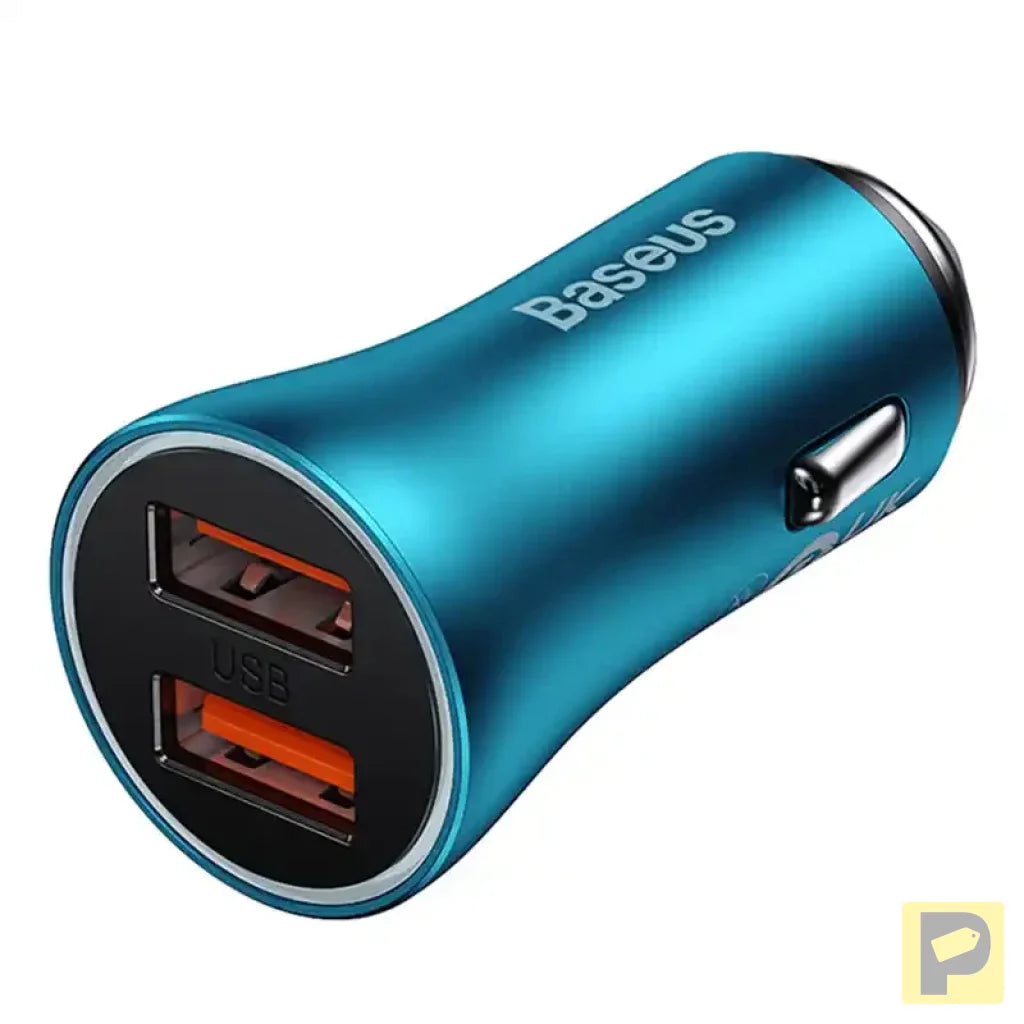 Baseus Golden Contactor Max car charger, 2x USB, 60W (blue)