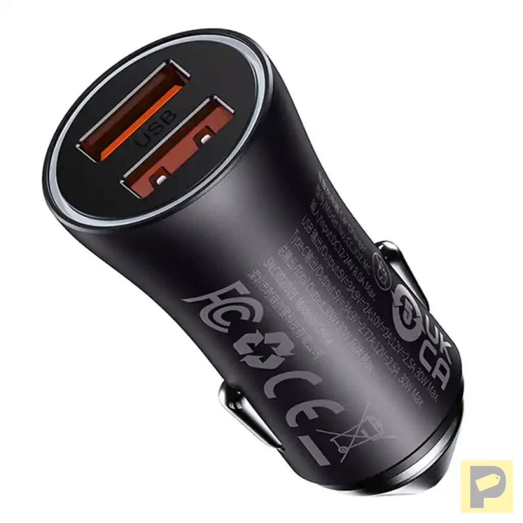 Baseus Golden Contactor Max car charger, 2x USB, 60W (gray)