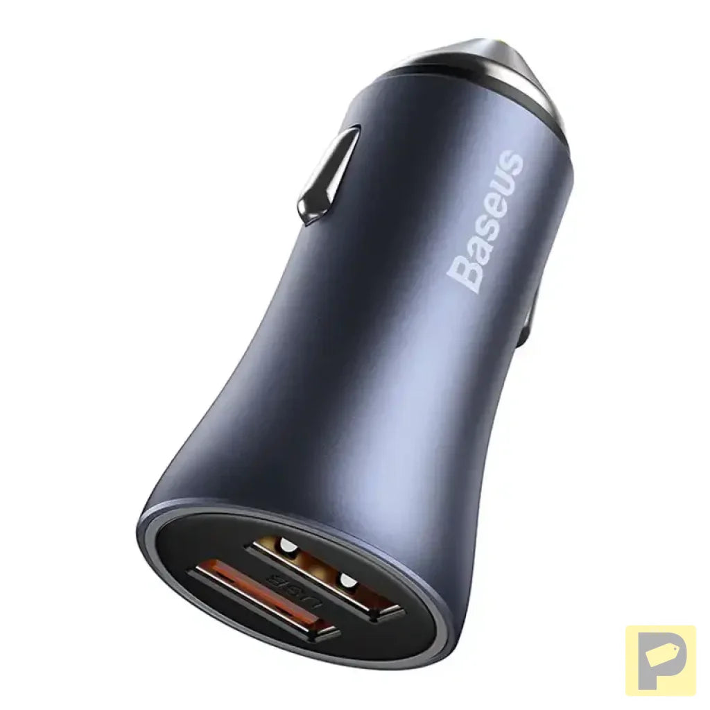 Baseus Golden Contactor Pro Car Charger 2x USB, 40W (gray) + Cable USB to USB-C 1m (black)