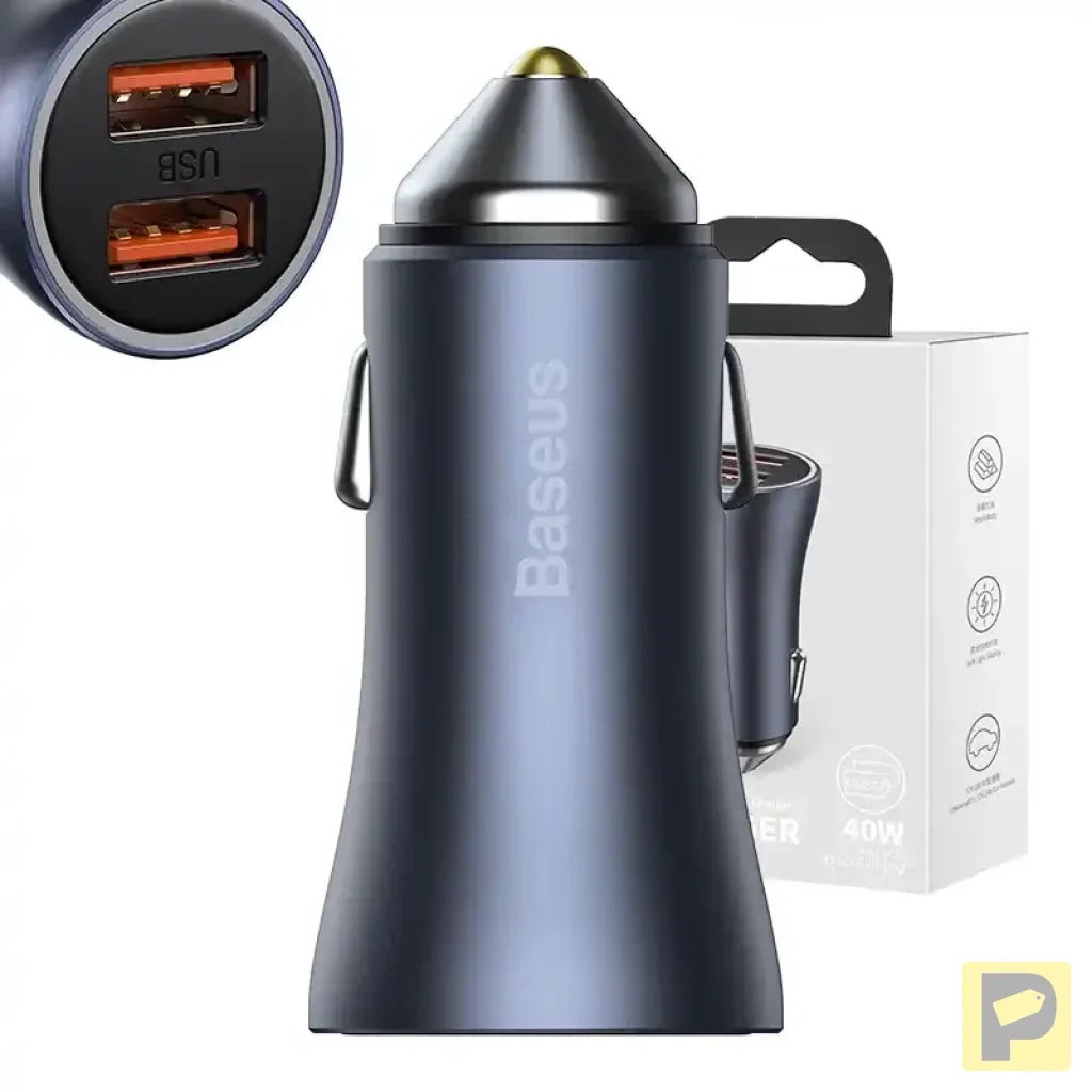 Baseus Golden Contactor Pro car charger, 2x USB, 40W (gray)