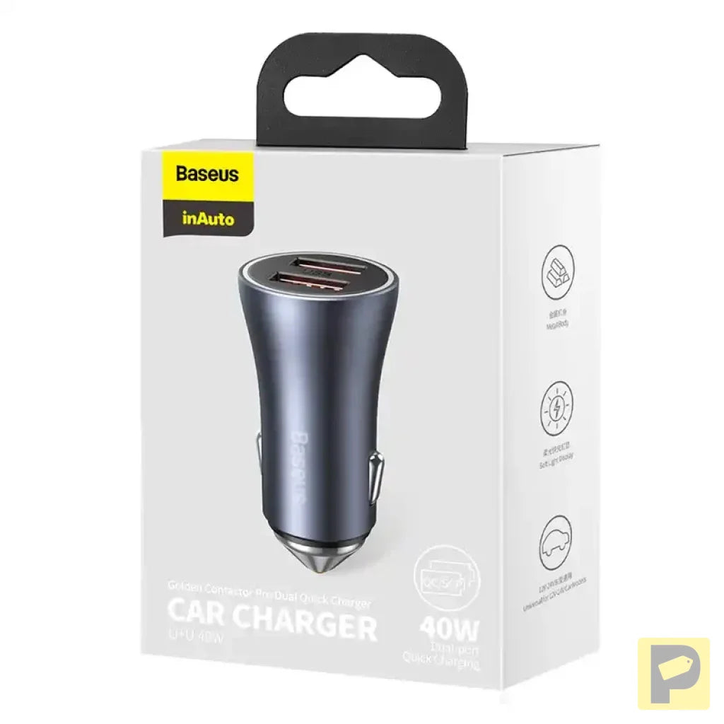 Baseus Golden Contactor Pro car charger, 2x USB, 40W (gray)
