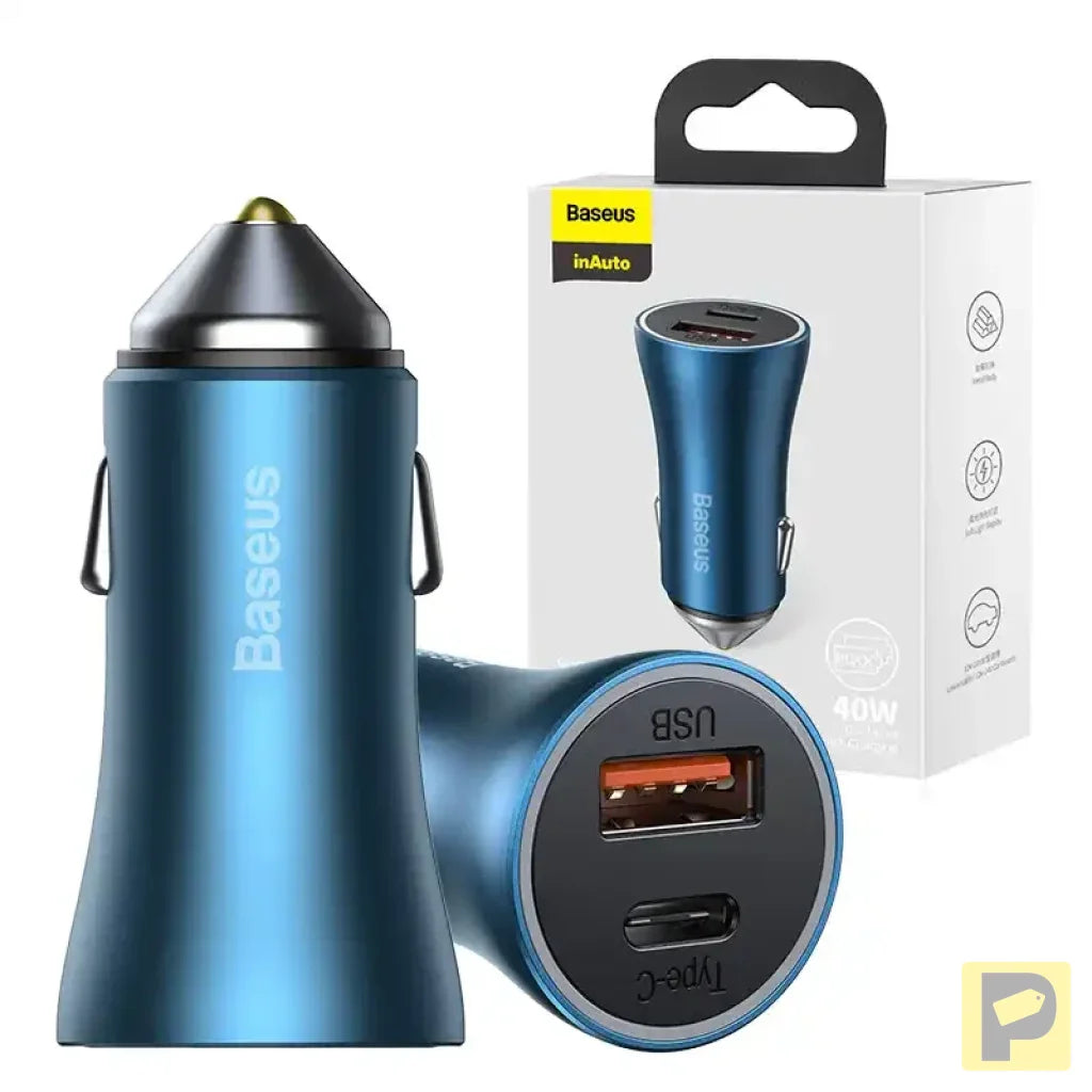 Baseus Golden Contactor Pro car charger, USB + USB-C, QC4.0+, PD, SCP, 40W (blue)