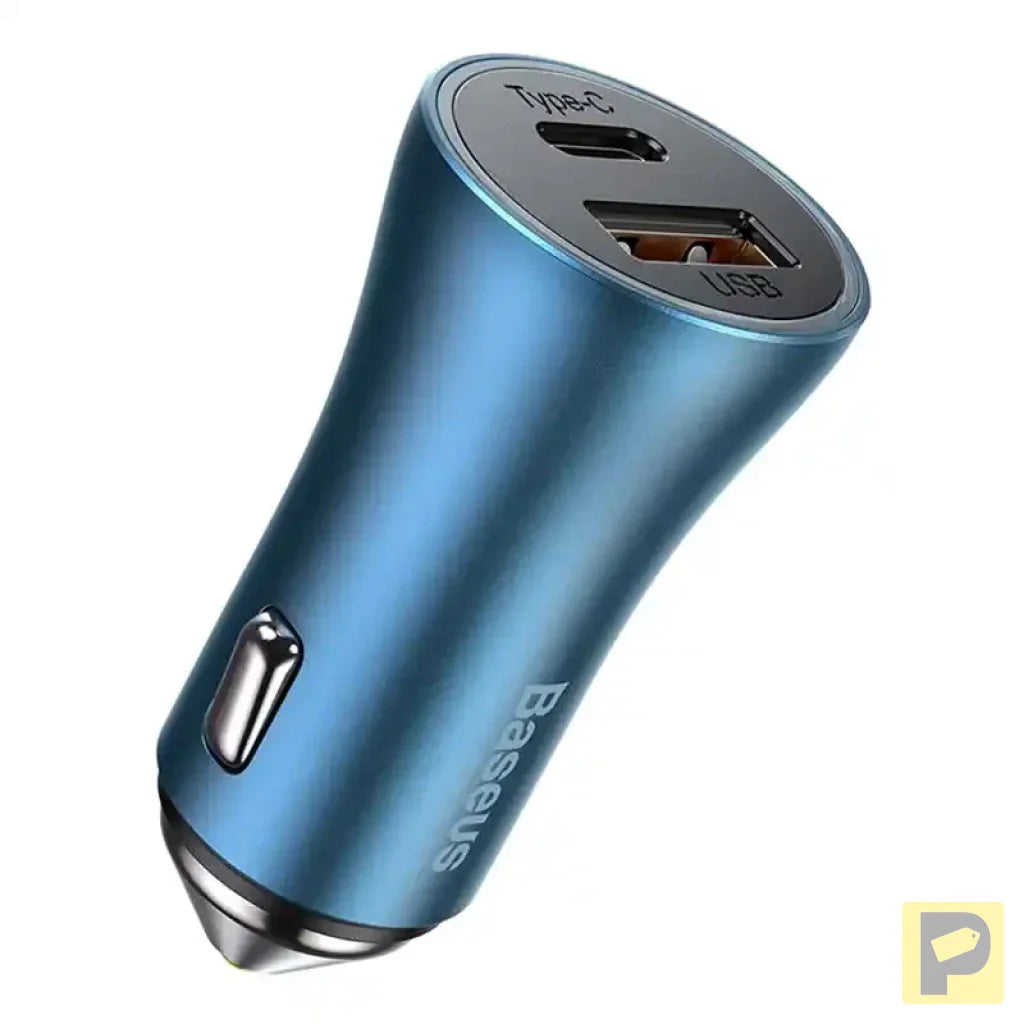 Baseus Golden Contactor Pro car charger, USB + USB-C, QC4.0+, PD, SCP, 40W (blue) + USB-C - Lightning cable 1m (blue)