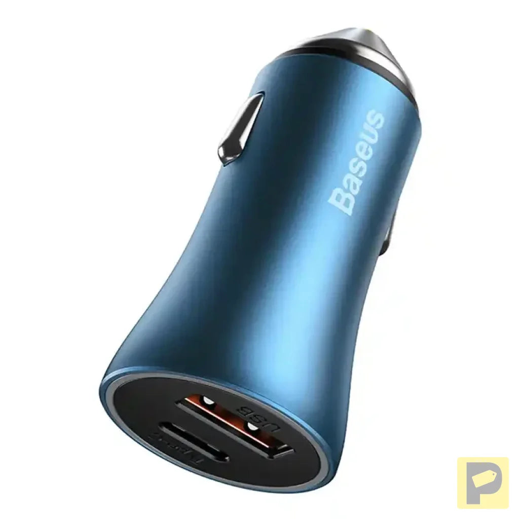 Baseus Golden Contactor Pro car charger, USB + USB-C, QC4.0+, PD, SCP, 40W (blue) + USB-C - Lightning cable 1m (blue)