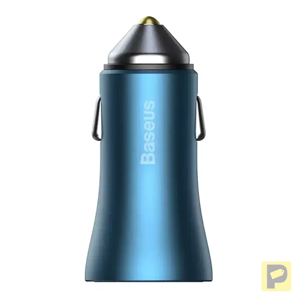 Baseus Golden Contactor Pro car charger, USB + USB-C, QC4.0+, PD, SCP, 40W (blue) + USB-C - Lightning cable 1m (blue)
