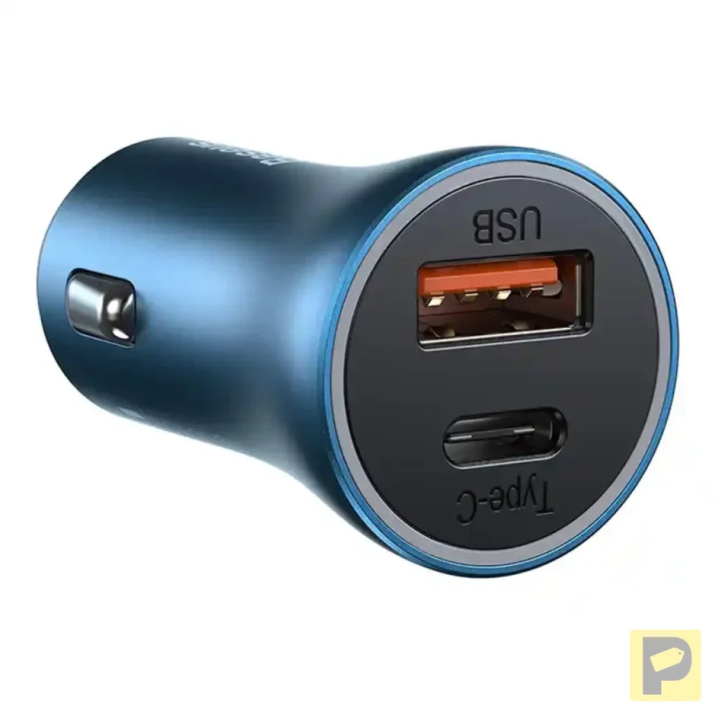 Baseus Golden Contactor Pro car charger, USB + USB-C, QC4.0+, PD, SCP, 40W (blue) + USB-C - Lightning cable 1m (blue)