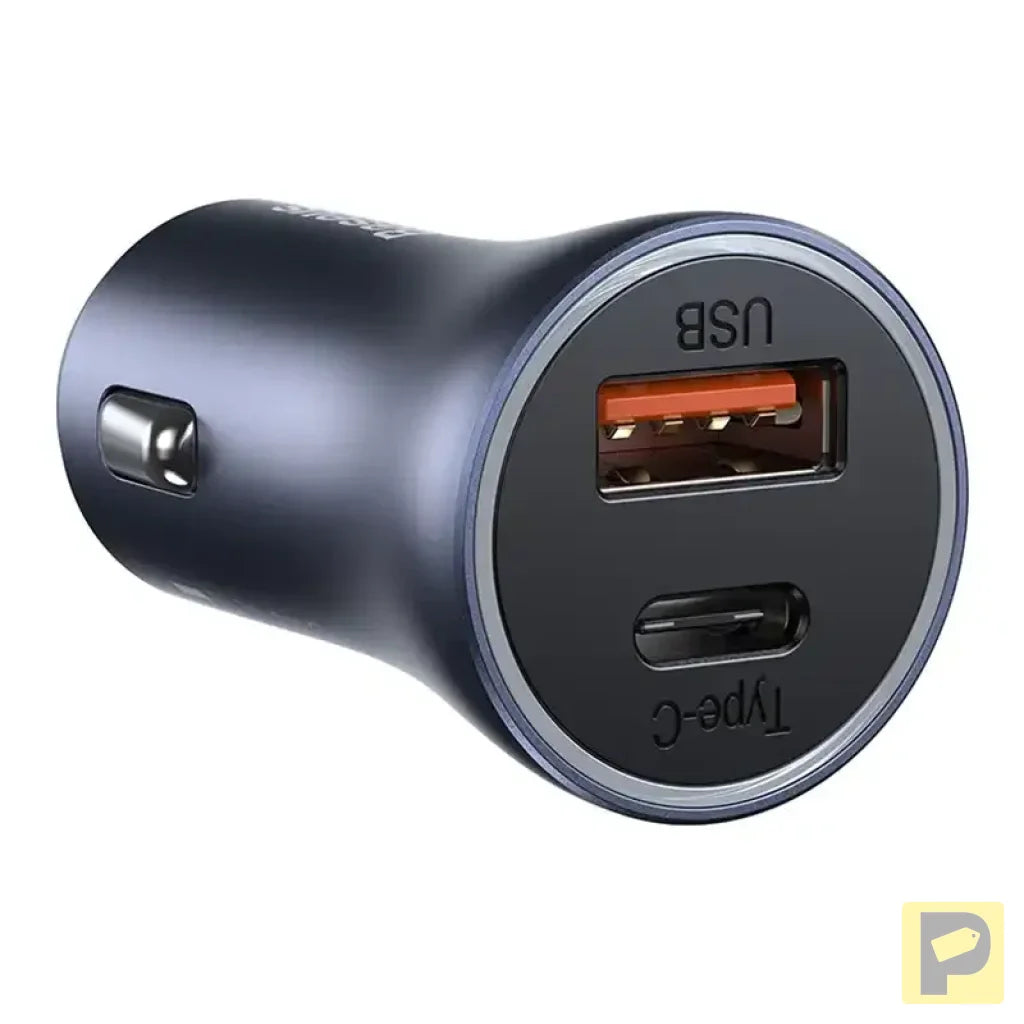 Baseus Golden Contactor Pro Car Charger USB + USB-C, QC4.0+, PD, SCP, 40W (gray) + CabelUSB do USB-C 1m (black)