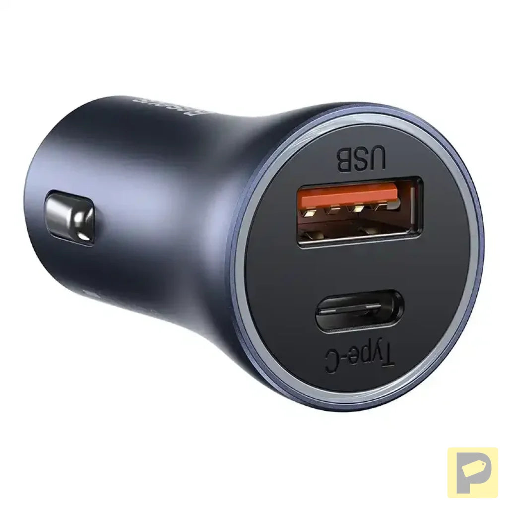 Baseus Golden Contactor Pro Car Charger USB + USB-C, QC4.0+, PD, SCP, 40W (gray) + Cable USB-C do iP 1m (black)
